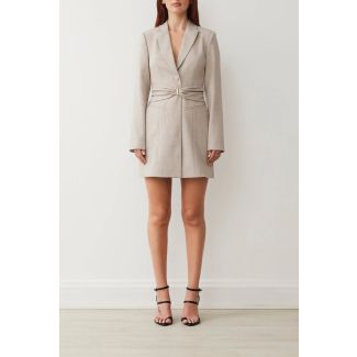 Evie Belted Blazer Dress in Biscuit Suiting