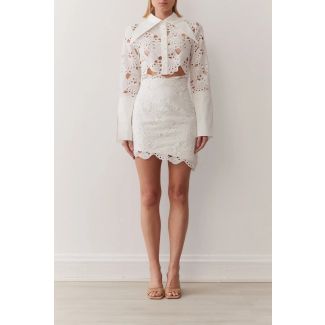 Lily White Broderie Scallop-Hem Shirt
